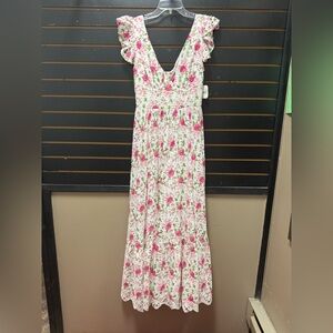 Altar’d State Lindy Floral Eyelet Maxi Dress Ivory Multi NWT